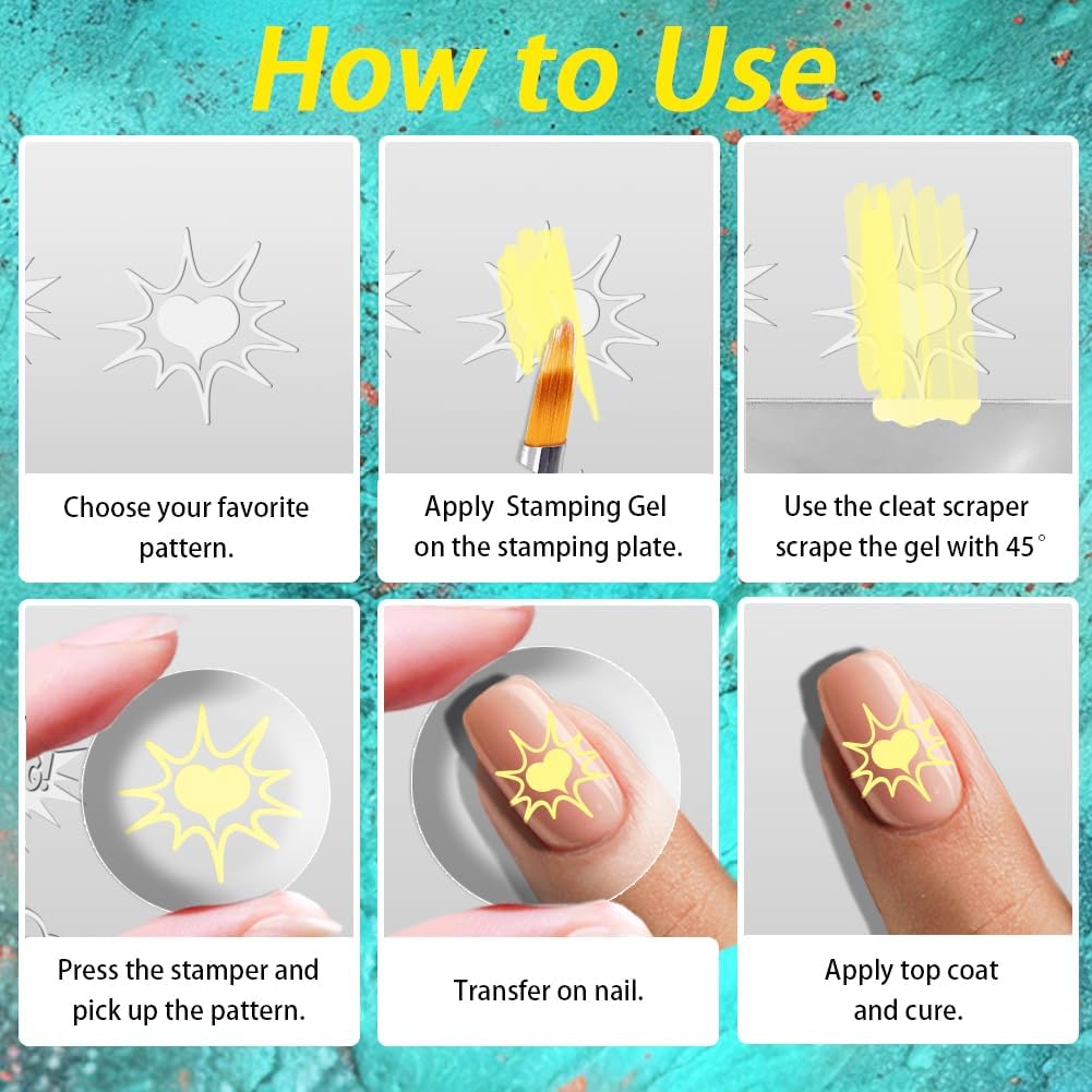 benikmake 3pcs Pop Art Nail Stamp Plate 58 Retro Popart Design Nail Printing Stainless Stencils Stamp Plates Kit for Nail Salon 6x12cm 2.36x4.7inch