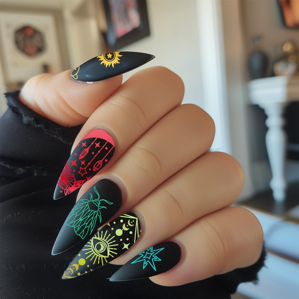 3Pcs Moth Nail Stamping Plate Set Butterfly Sun Moon Eyes Crystal Stainless Steel Nail Stamp Templates Clear Silicone Nails Stamping with Stamper Scraper for Manicure Printing