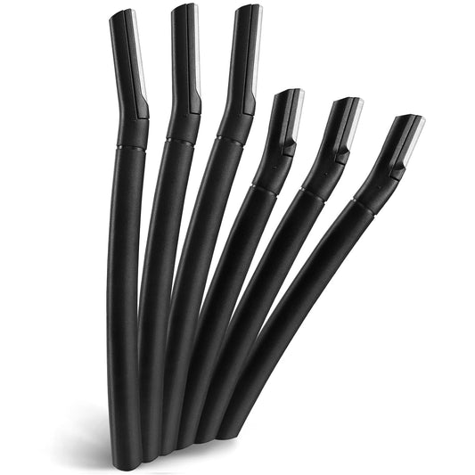 6 PCS Eyebrow Razor Set Face Razor for Women and Men, Multipurpose Dermaplaning Tool, Eyebrow Hair Trimmer, Face Shaver with Protective Cover, 3 Pcs Long Handles and 3 Pcs Short Handles (Black)