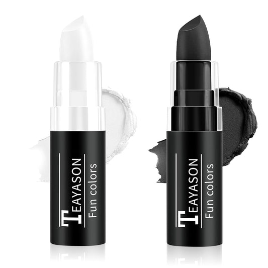 Black and White Face Paint Halloween Makeup Kit, Matte Lipstick Set Eye Black Stick, Body Paint Face White Foundation Makeup for Halloween Zombie Clown Vampire Skeleton Skull Joker