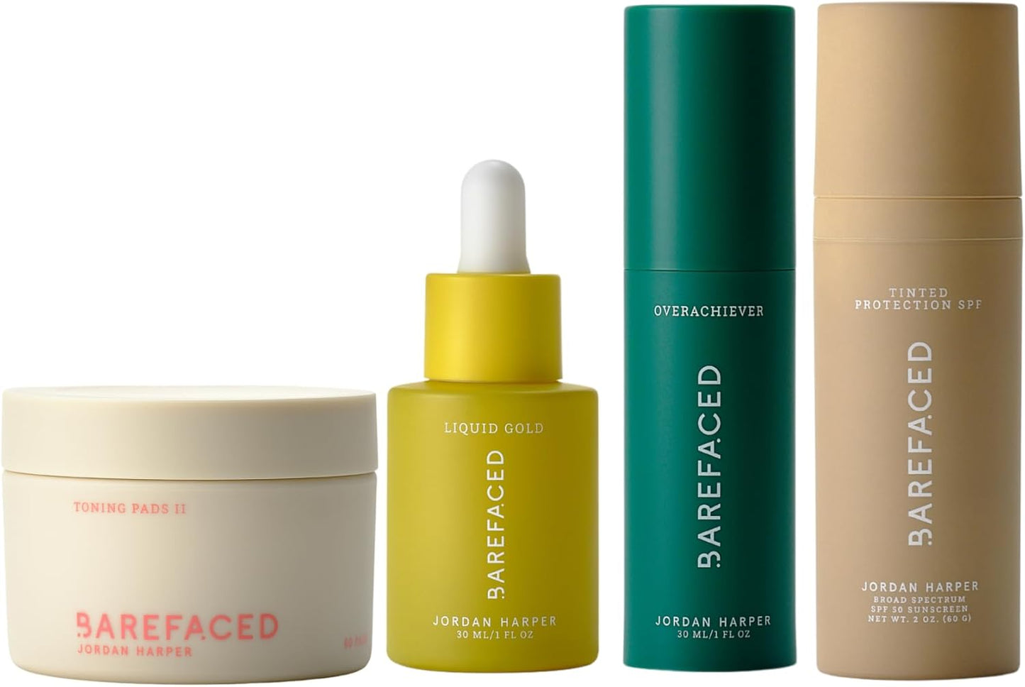Barefaced Core Four (Retinoid Alternative) - Toning Pads II, Liquid Gold, Overachiever, Tinted SPF