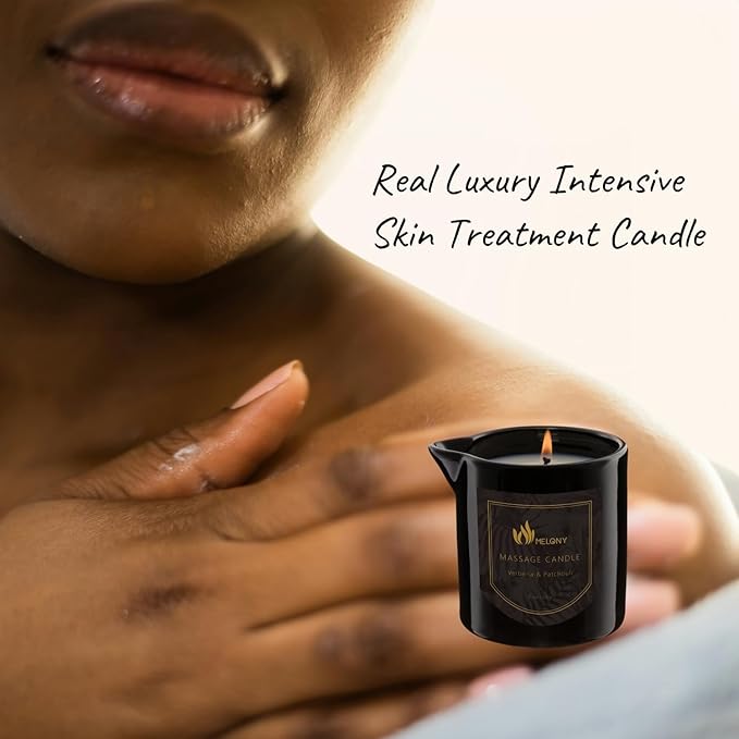 MELONY Massage Oil Candle for Pure Relaxation- 8.1 oz- Moisturizing Essential Oil Body Massage Candle for Home Spa- Amazing Gift for Women & Men (Verbena & Patchouli)