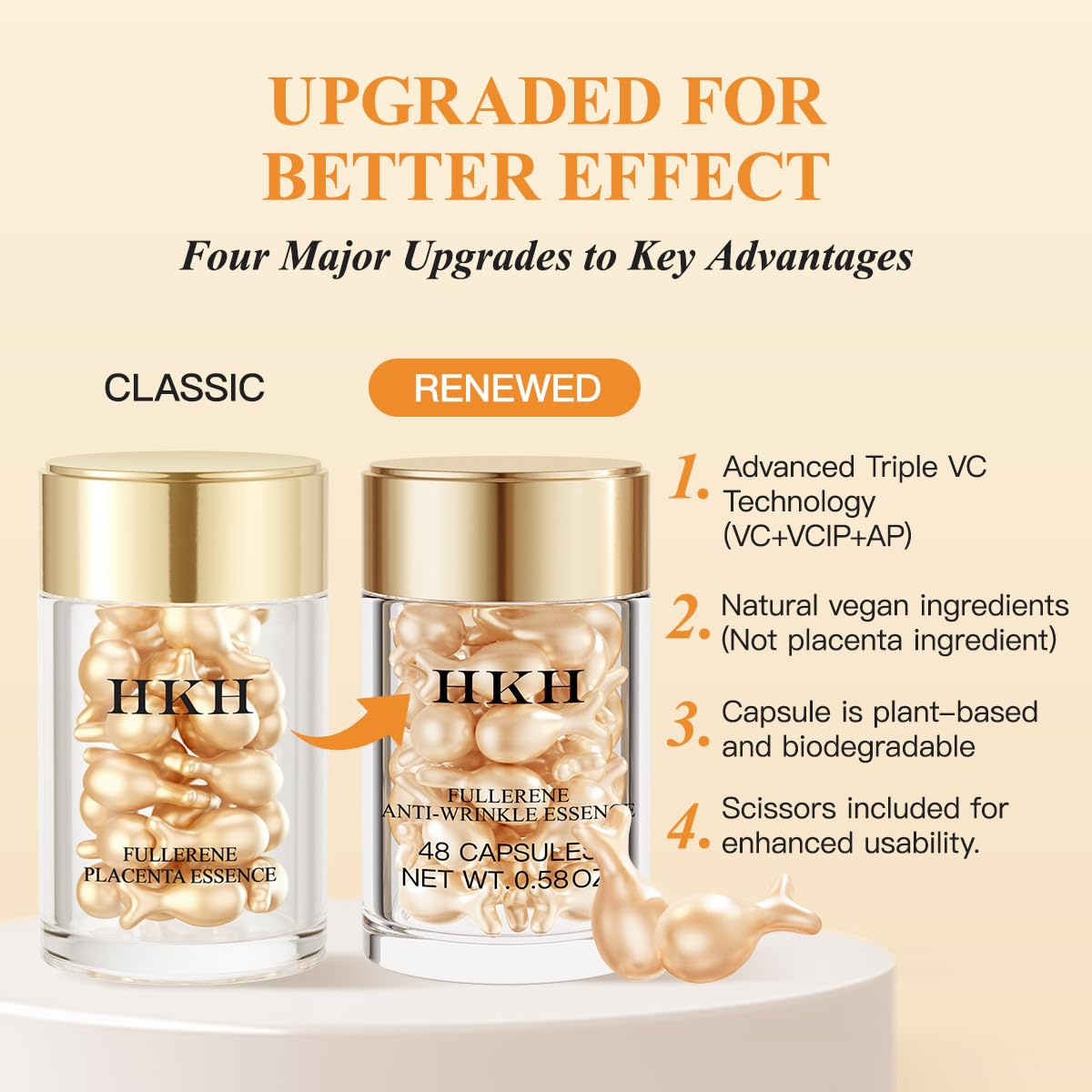 Vitamin C Face Serum Oil - HKH Vit C with Vitamin E Anti-Aging Serum Capsules, Firming Skin & Reduces Fine Lines, 48 Travel-Friendly Skincare Capsules for Smooth, Moisturized Skin, with Scissors