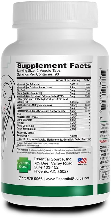 Bonita V Vegan Hair Nails and Skin Vitamins for Women - 20 Active Ingredients Including Biotin - Stronger Nails, Healthy Skin, Hair Growth - 180 EZ-TAB Veggie Tablets