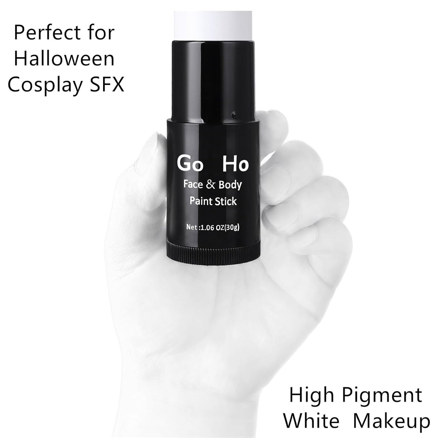 Go Ho Cream-Blendable Clown White Face Paint Stick,Full-coverage Waterproof Face Body Paint for Halloween Cosplay Jokester Zombie Vampire Skeleton Clown SFX Makeup,White Eye Black Stick