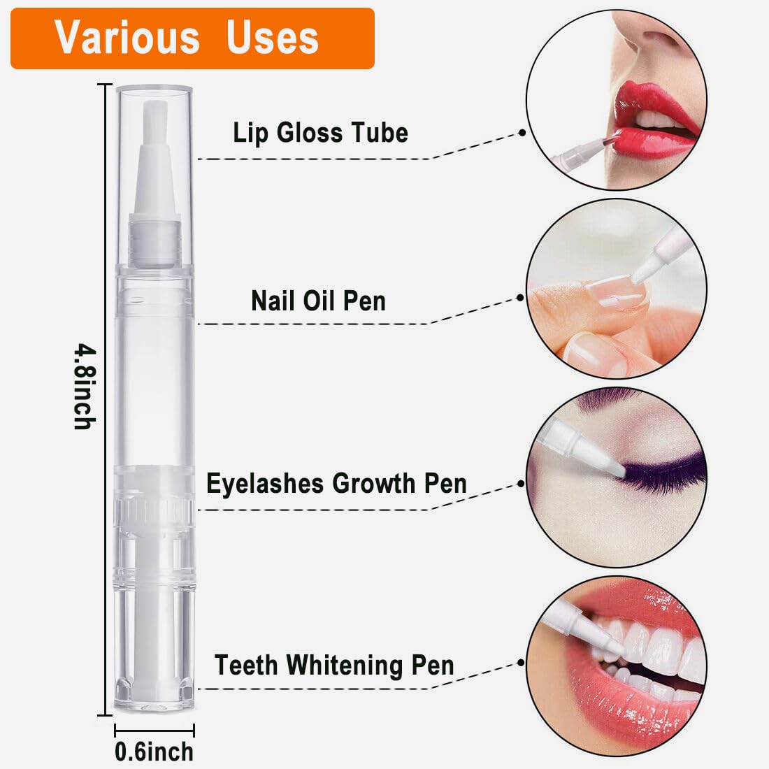 10 Pack 5 ML Cuticle Oil Pens, Empty Nail Oil Pen Transparent Twist Pens with Brush Tip Cosmetic Lip Gloss Containers Applicators Eyelash Growth Liquid Tube