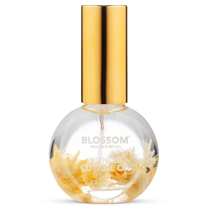 Blossom Cuticle Oil for Nails, Hydrating, Moisturizing, Gourmand Scented Nail Oil Cuticle Care, Infused with Real Flowers, Made in USA, 0.5 fl. oz, Almond Biscotti