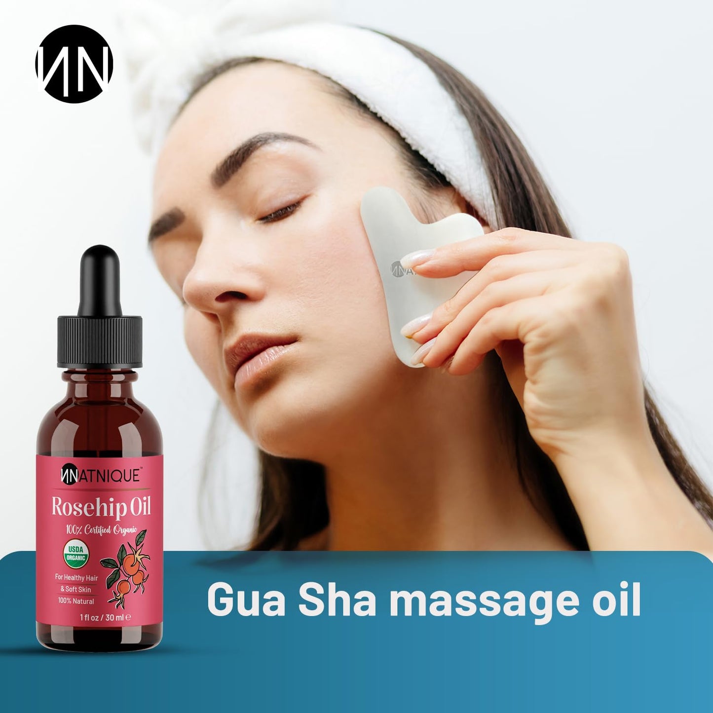 Natnique Organic Rosehip Seed Oil, 1 oz – USDA Certified Cold-Pressed Moisturizer for Face, Skin & Hair – Natural Hydrating Serum for Wrinkles & Fine Lines – Ideal for Gua Sha Massage & Radiant Glow