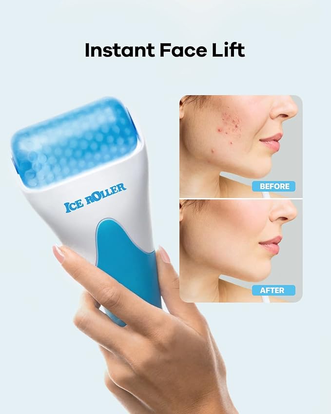 Ice Roller, Ice Roller for Face, Ice Face Roller, Cold Facial Ice Roller Massager for Eye Puffiness, Women's Gifts, Migraine, TMJ Pain Relief & Minor Injuries, Skin Care Products (Blue)