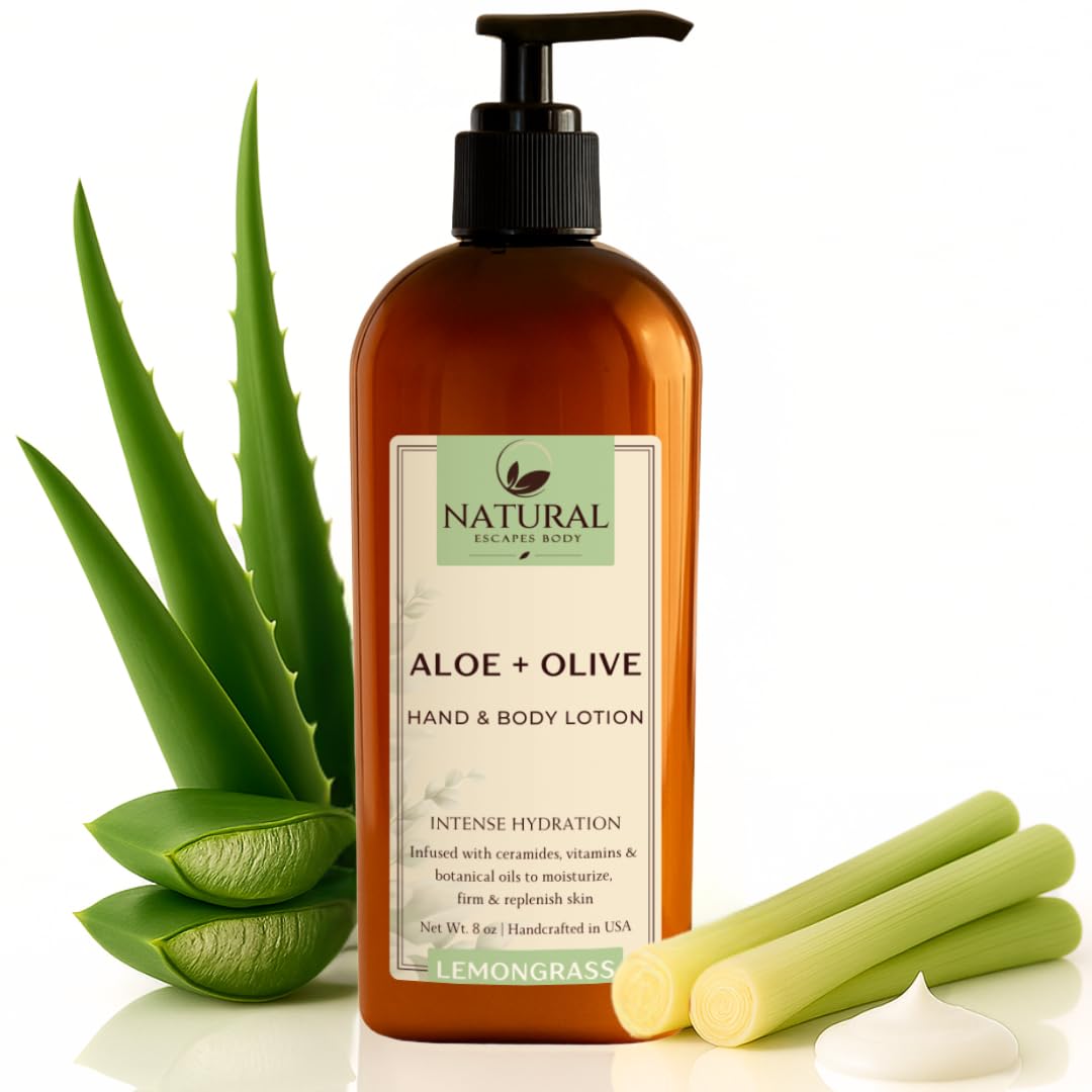 Natural Escapes Lavender & Lemongrass Body Lotion 2-Pack – Hydrating Hand & Body Moisturizer for Dry Sensitive Skin – Vegan Plant-Based Lotion with Ceramides, Aloe Vera & Vitamins – 8oz Each