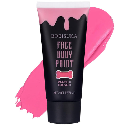 BOBISUKA Pink Face Body Paint, Water Based Face Painting for Art Theater Halloween Party Cosplay Clown SFX Makeup for Women Adults, Non-Toxic Washable
