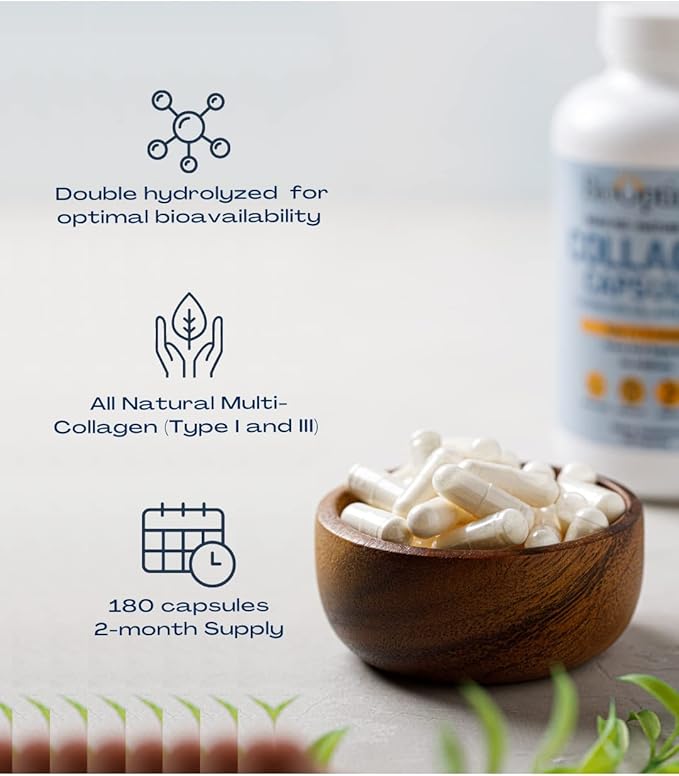 Collagen Peptides Capsules - Grass-Fed, Pasture-Raised Hydrolyzed Protein Supplement for Skin, Hair, & Nails - Non-GMO, Zero Sugar Daily Pills for Men & Women (180 Capsules)