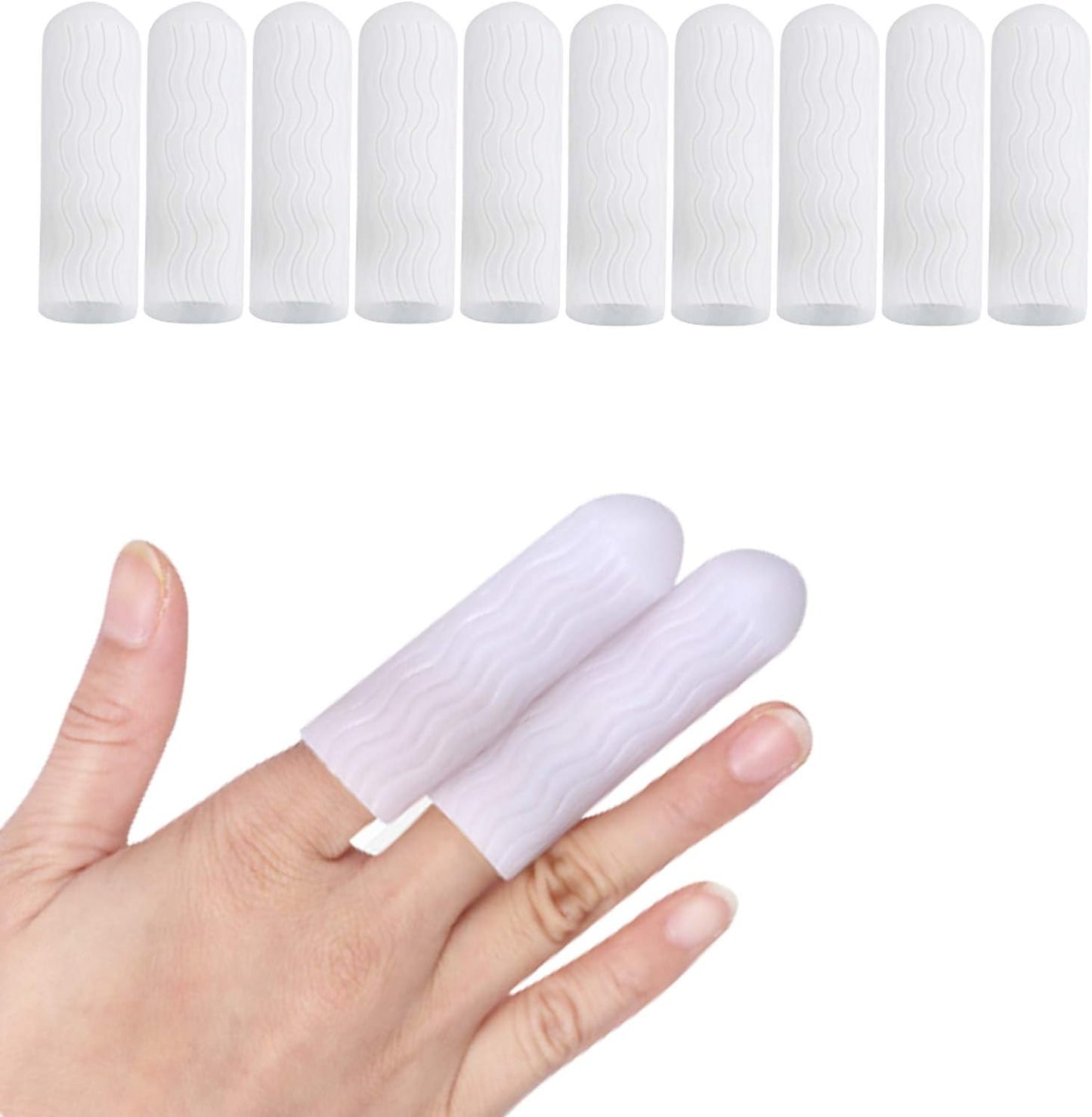 10 Pcs Silicone Finger Protectors, Gel Finger Support, Finger Sleeves Finger Caps for Finger Arthritis, Trigger Finger, Corn Blister, Friction and Rubbing. (White)