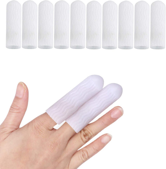 10 Pcs Silicone Finger Protectors, Gel Finger Support, Finger Sleeves Finger Caps for Finger Arthritis, Trigger Finger, Corn Blister, Friction and Rubbing. (White)