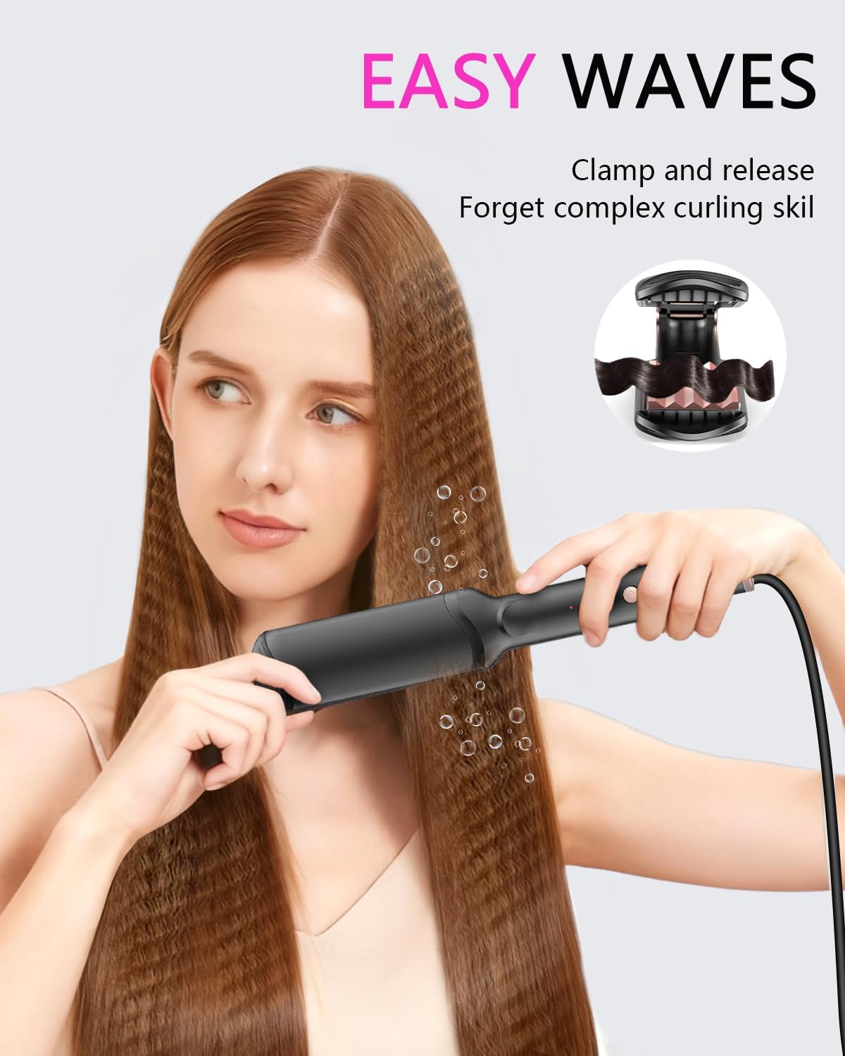 Hair Crimper Waver, Professional Hair Straightener Beach Waves Curling 4 Interchangeable Ceramic Plates, Hair Crimper Auto Temp Control Wide Plate Hairs Straightener & Styling Tool for All HairsTypes