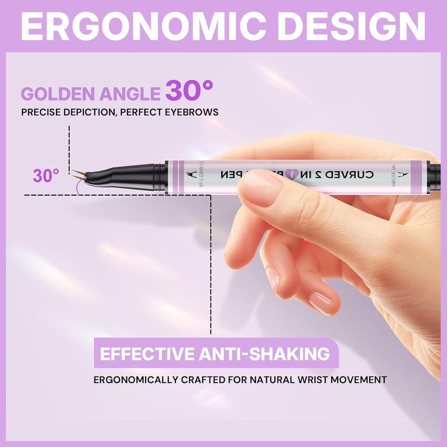 30° Curved Eyebrow Pencil, Magic 2 in 1 Eyebrow Pen Pro, Waterproof Eye Brow Pen with 2 Tips, Vivid Microblading Brow Pencils for Women, Last All Day Makeup (Brown)