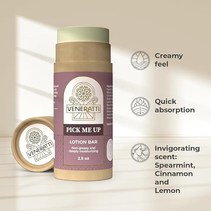 Lotion Bar Pick Me Up Scent - Vegan, Made in the US, Eco Friendly Stick - Quick Absorption, Non-Sticky - Natural Ingredients Solid Body Lotion for Women Dry Skin - Travel Body Lotion