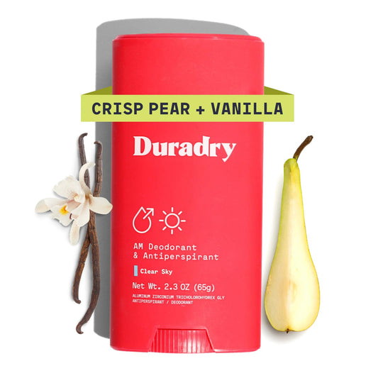 Duradry Clinical-Strength Antiperspirant Deodorant for Women and Men – Clean Formula with Natural Ingredients for Odor and Excessive Sweat Protection – Clear Sky (Crisp Pear + Vanilla)