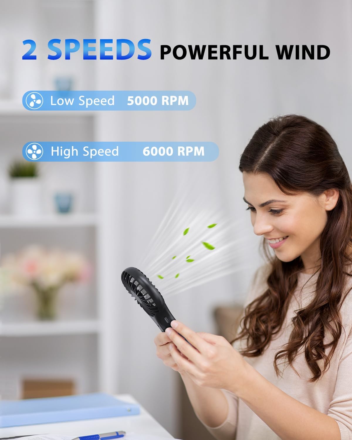 TriPole Mini Handheld Fan 5000mAh Battery Operated Small Fans 2 Speeds Powerful Personal Portable Fan Cute Design USB Rechargeable Electric Fans for Eyelash Makeup Kids Women Men Outdoor Travel, Black