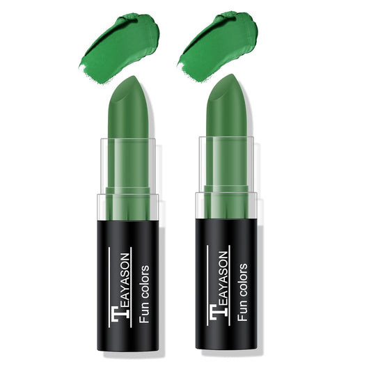 2pcs Green Face Body Paint Stick,Green Eyeblack Lipstick for St Patricks Day/Halloween/Costume Accessories Vampire/Joker/Clown/Witch Makeup Cream Face Paint SFX Makeup Easy to Blend