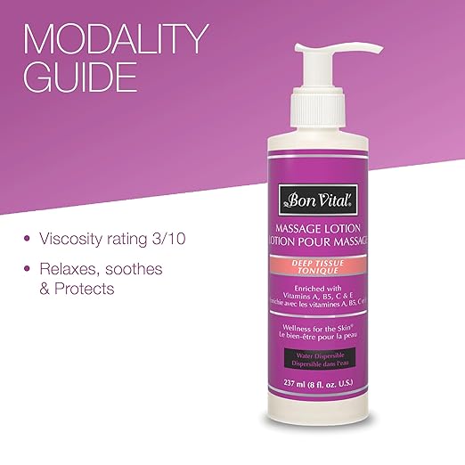 Bon Vital" Deep Tissue Massage Lotion for Deep Tissue Massages and Muscle Relaxation, Moisturizer Leaves No Greasy Feeling, Penetrates Deeply to Repair and Soften Skin, 8 Oz, Label may Vary