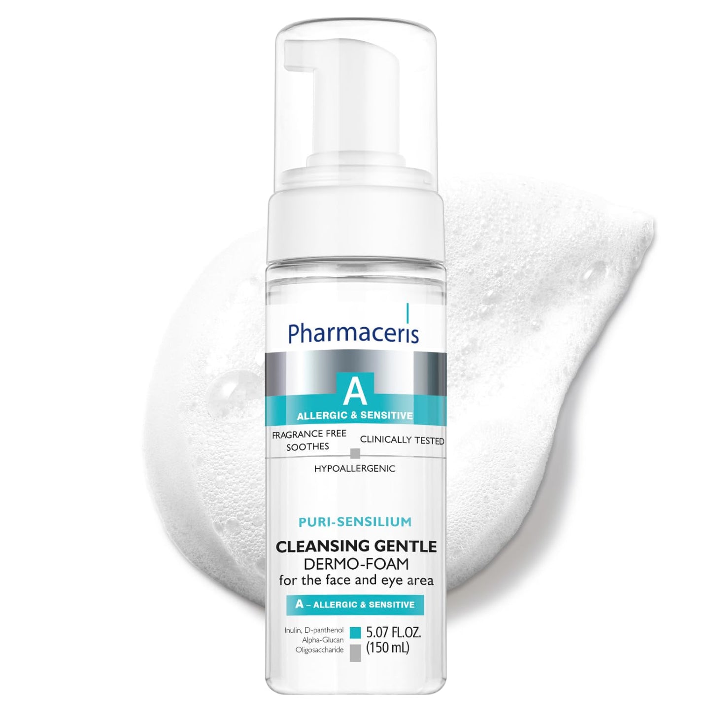 Pharmaceris Gentle Cleansing Foam – Foaming Face Wash for Sensitive & Dry Skin, Removes Makeup & SPF, Hydrating & Soothing Hypoallergenic Cleanser, PURI-SENSILIUM, 5.07 fl oz