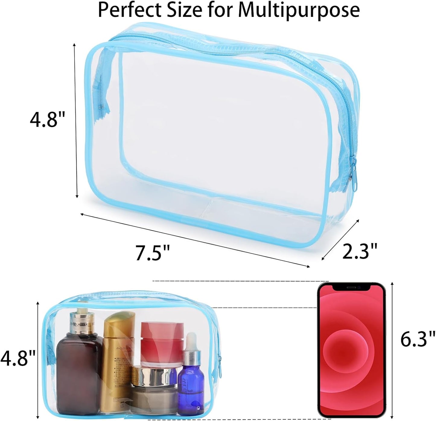 Tbestmax 40 Pack Clear Cosmetic Bags Makeup Bags Portable Waterproof Travel Toiletry Bags Organizer Blue, 7.5"x 4.8"x 2.3"