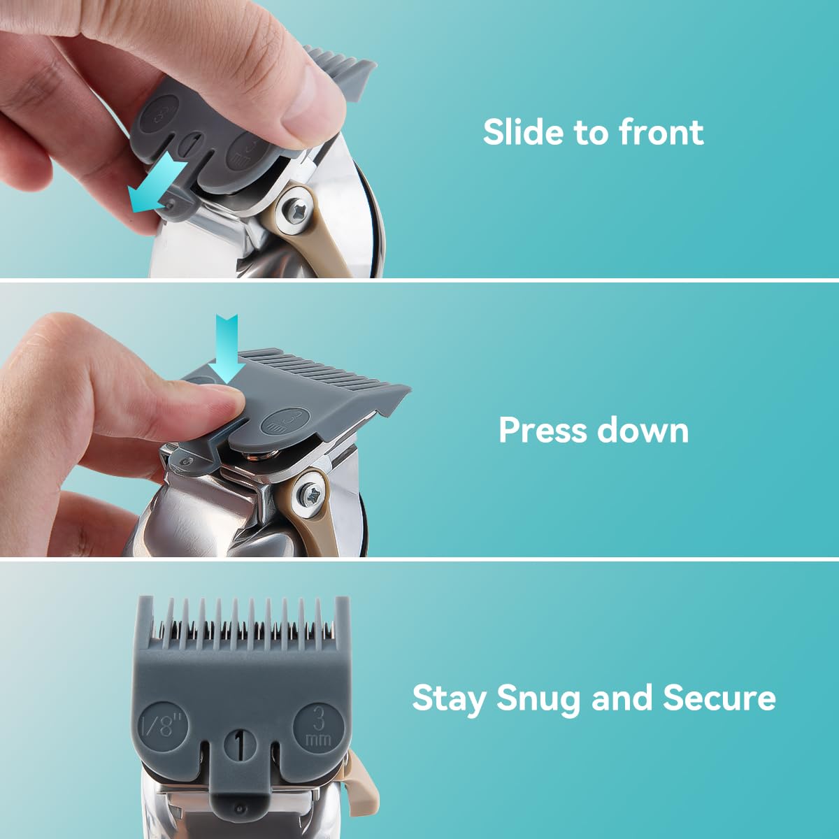 Clipper Guards Set Compatible with Most Wahl Clippers, Clipper Guides Replacement - 1/16" to 1", 10 Piece Set, Grey Color