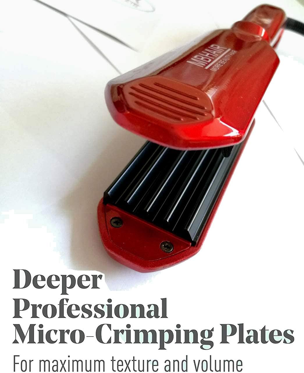 MBHAIR Ceramic Crimper Iron for Fluffy Hairstyle Curling Iron, Corrugation Crimper Hair Irons, Anti Static Ceramic Hair Crimping Iron Adjust Temperature (Red)