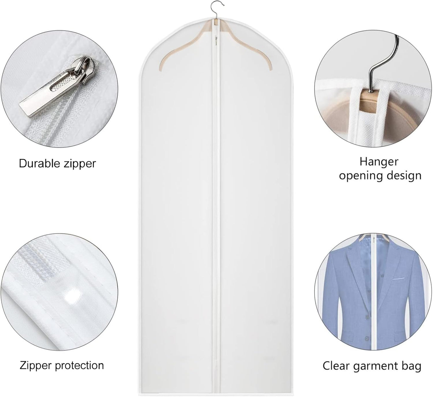 Kntiwiwo Clear Garment Bags for Closet Storage Suit Bag Set of 8 Hanging Clothes Cover Dress Bag Dust-Proof with Zipper for Suit, Coat, Long Dresses Clothes Storage 24” x60”