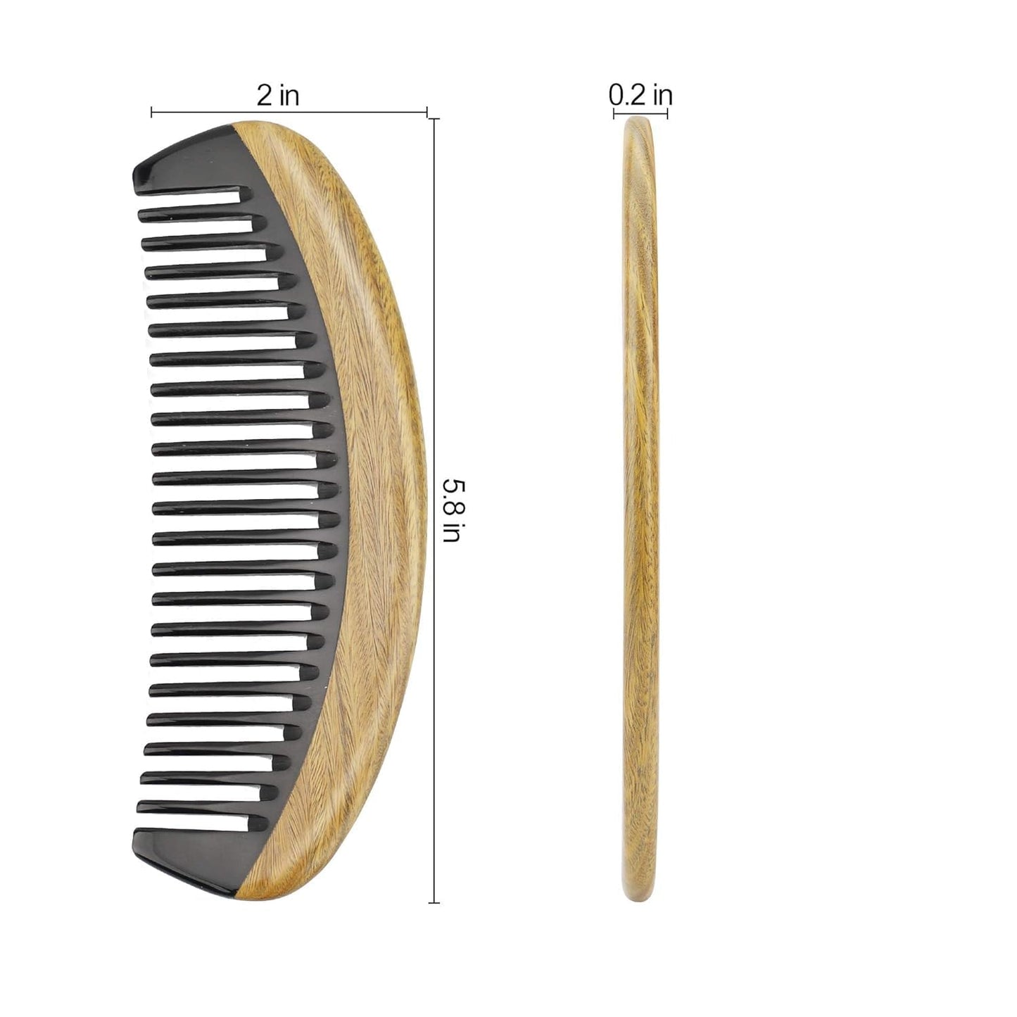 Onedor Buffalo Horn Handmade Sandalwood Hair Combs - Anti-Static Scented Natural Detangler Wooden Combs (Oval Wide Tooth)