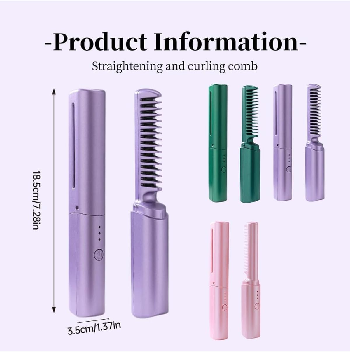 Figureor Latest Hairdressing Comb Smooth,Ceramic Hair Dressing Comb with 3 Temp Settings, Rechargeable Mini Dual Purpose Curling Iron,Cordless 2-in-1 Touch-Up Combs for Less Frizz(Pink+Green)