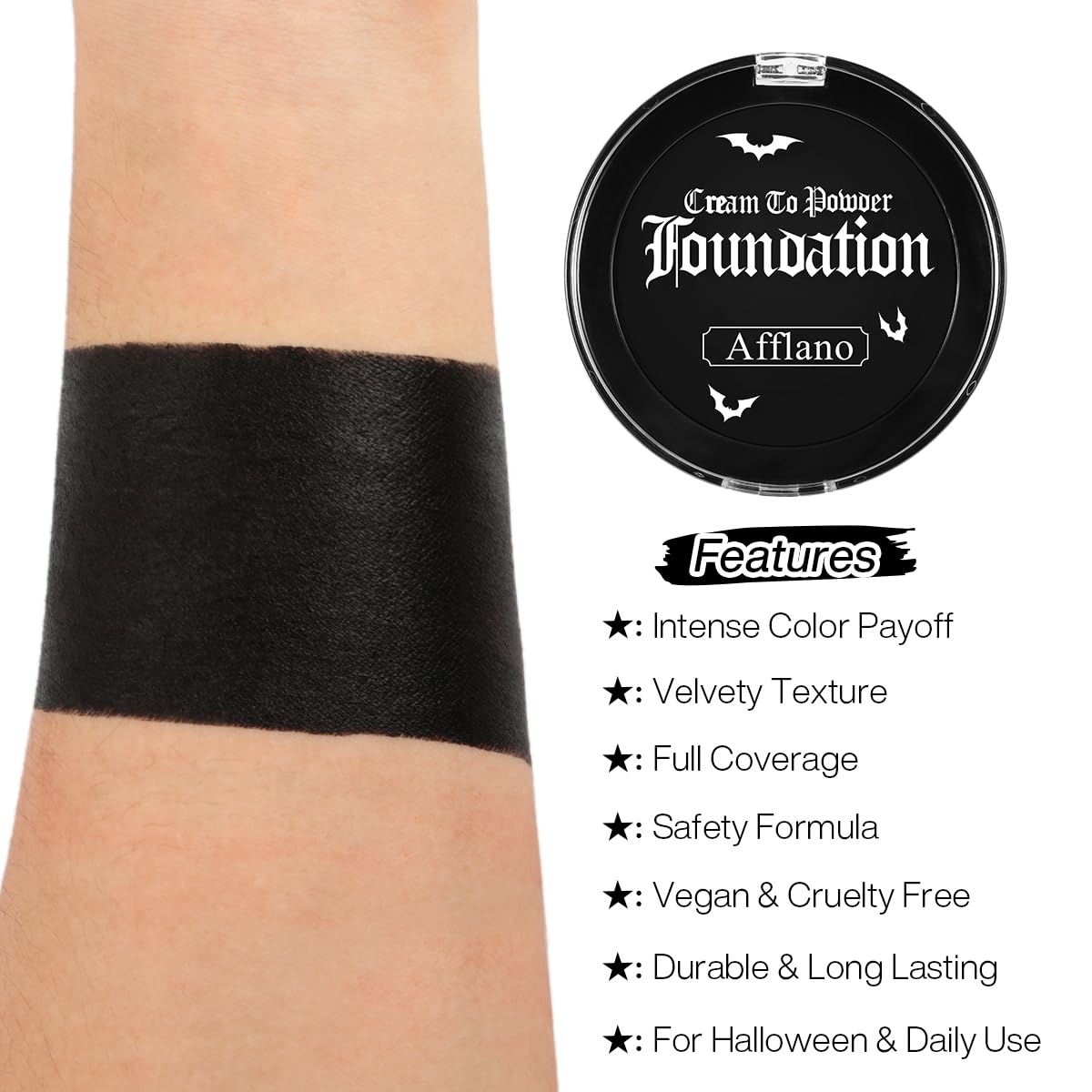 DE'LANCI Black Face Paint Foundation Halloween Sfx Makeup, Semi-matte Black Body Paint Highly Pigmented, Face Body Paint Skull Skeleton Waterproof Greasepaint Goth Makeup Special Effects Cosplay