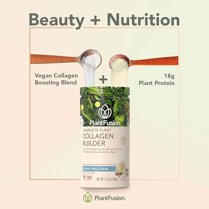 PlantFusion Vegan Collagen Powder - Plant Based Collagen Protein Powder For Muscle & Joints, Hair, Skin & Nails - Keto, Gluten Free, Soy Free, Non-Dairy, No Sugar, Non-GMO - Unflavored 10.58 oz
