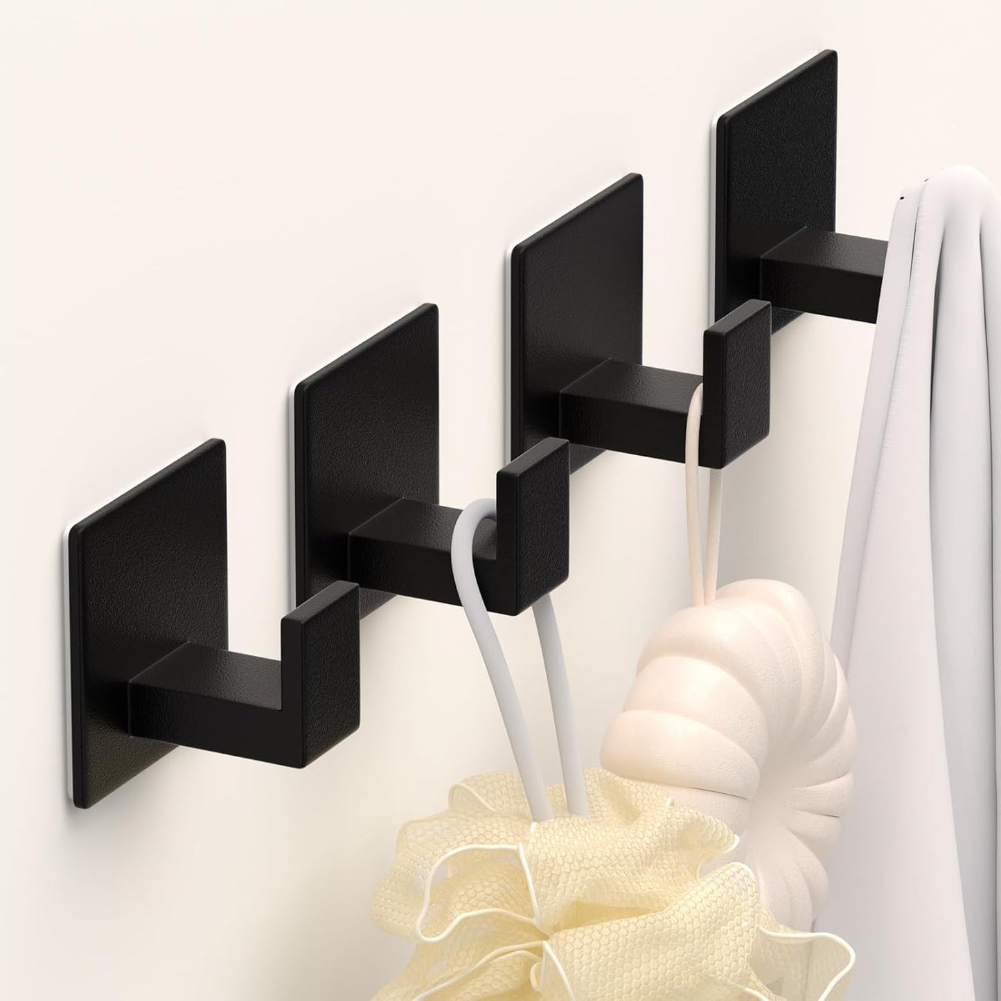 Adhesive Shower Hooks, Towel Hooks for Hanging Robe, Coat, Hat, Loofah, Heavy Duty Wall Hooks Stick on Bathroom, Kitchen and Office (2 Pack, Black)