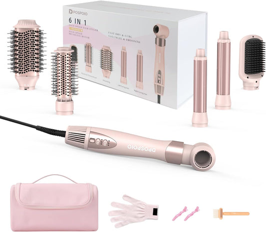 Hair Styler Wrap & 6 in 1 Hot Air Styler-110,000 RPM High-Speed Fast Negative Ionic Multi Hair Styler Professional Blow Dryer Brush for Curling Volumizing Straightening Styling