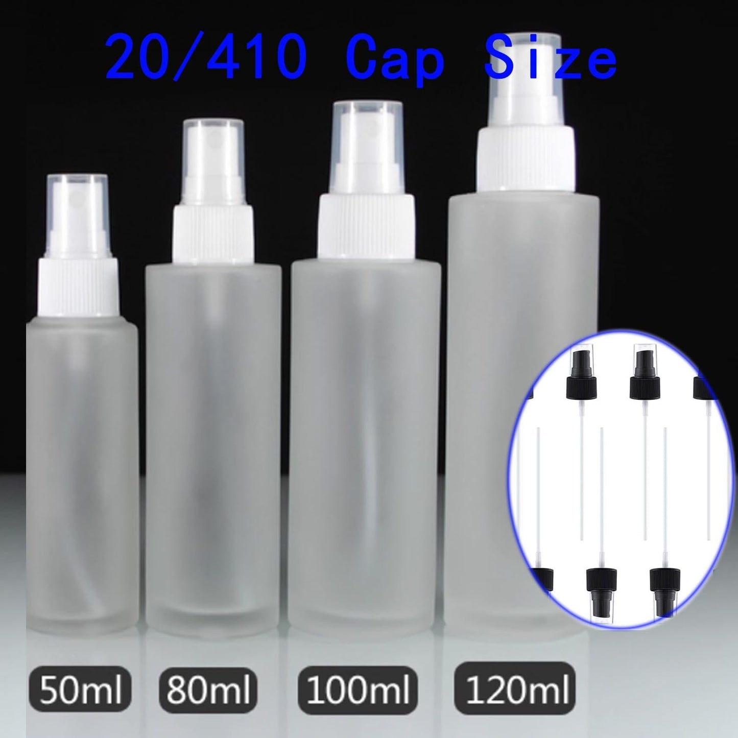 10 Pcs Spray Bottle Top, Nozzle Sprayer Tops, Replacement Pump for Essential Oil Bottles, Dispenser Caps Fine Mist Sprayer for Cosmetic (20/410 Cap Size) black
