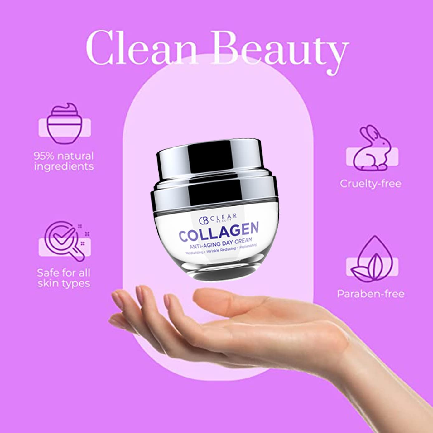 Clear Beauty Collagen Face Moisturizer - Hydrating, Firming Anti Aging Day Cream For Dry Skin - Strengthens Skin Barrier And Smooths Fine Lines - Dermatologist Tested, Korean Skin Care Vegan - 1.69 Oz