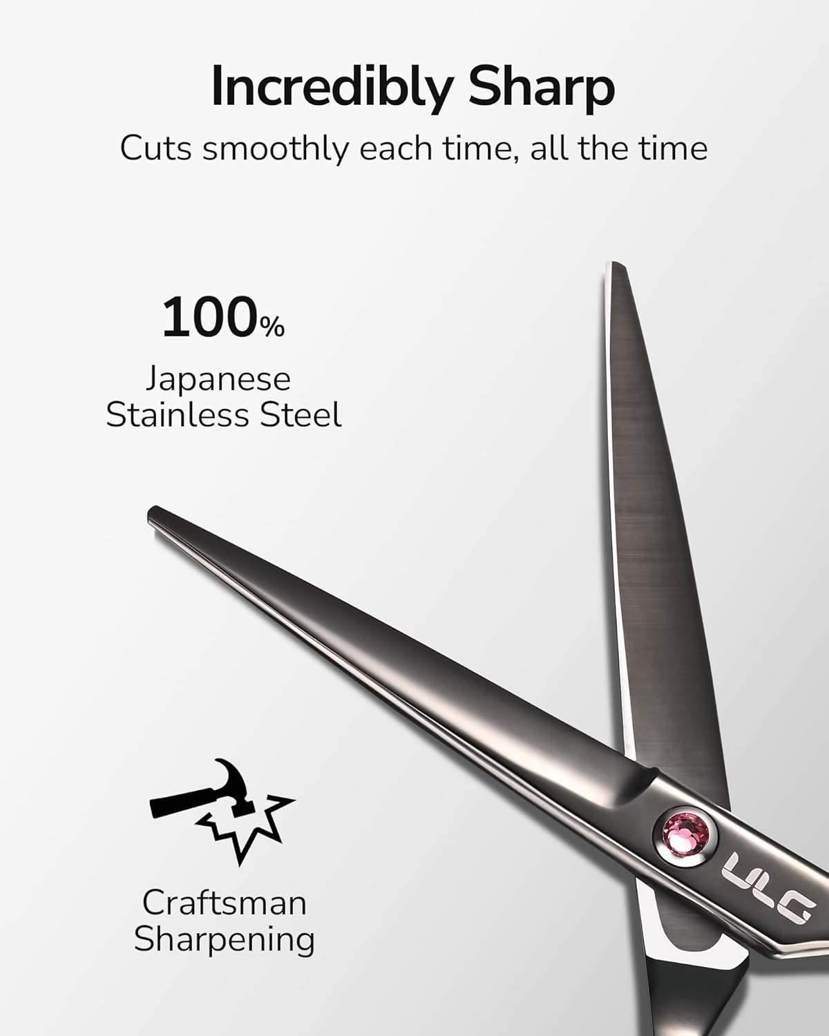 ULG Hair Cutting Scissors, Professional Hair Scissors 6.5 inch Right-Hand Razor Edge Barber Shears Salon Hair Cutting Shears Made of Japanese Stainless Steel, Hand Sharpened Black