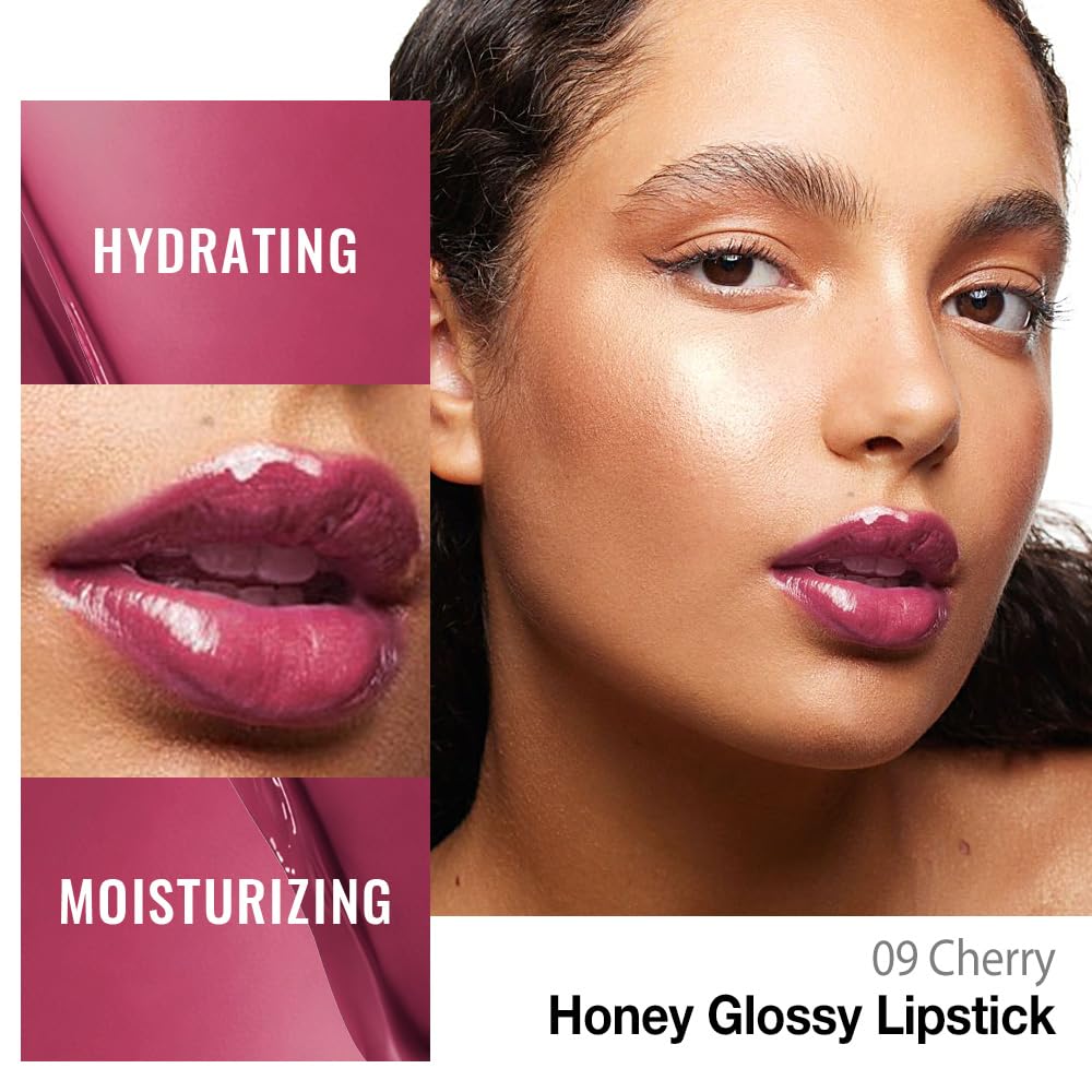 evpct Plum Cherry Honey Lipstick Tinted Lip Balm, Sheer Hydrating Shine Tinted Lipstick for Women, Moisturizing Lip Color, Nourishing Tinted Lip Balm Plumper Gloss Stain, Glossy Shiny Finish, 09Cherry