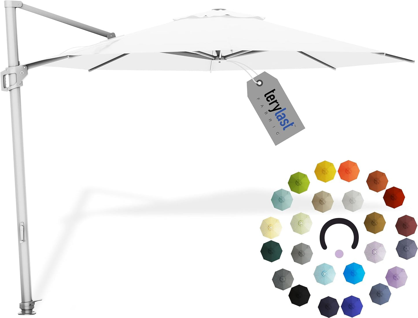 Midtown Umbrellas 10 FT Outdoor Cantilever Patio Umbrella w/Terylast Ivory White Fabric - Rotate Tilt 360° Offset Patio, Deck Patio, Backyard & Garden - Silver Frame