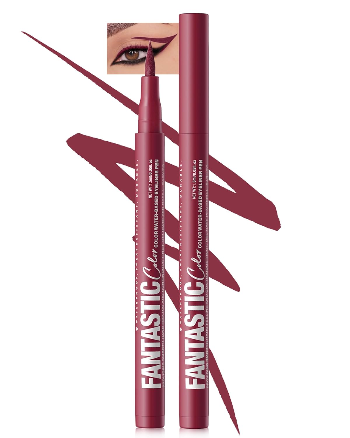 Burgundy Matte Liquid Eyeliner Pencil,Colorful High Pigmented Waterline Eye liner Waterproof Pen, Bright Colored Smudgeproof Long Lasting Eyeliner Pen Christmas Party Festival Makeup Gift for Women-06