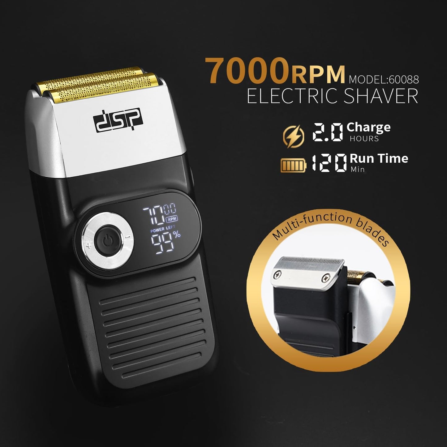 DSP® Hair Clipper, Trimmer, Beard Shaver Kit for Men Professional Barber Set for Hair and Beard Cutting Zero Gap Beard Trimmer, Rechargeable Bald Clippers with LED Display (Black)