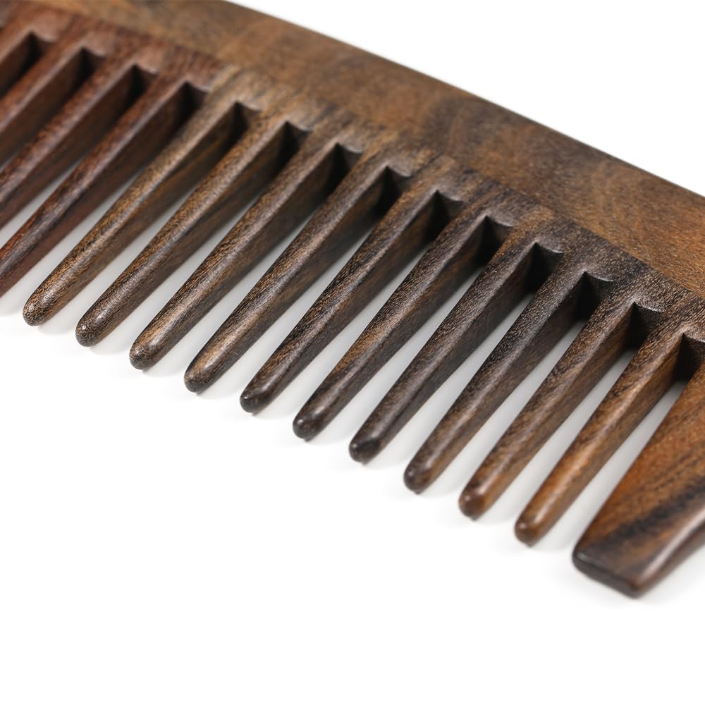 TAN MUJIANG Natural Wood Comb with Handle - CGB0202 Ergonomic Grip & Palm-Fit Arch Anti-Static Detangling Luxury Gift Set