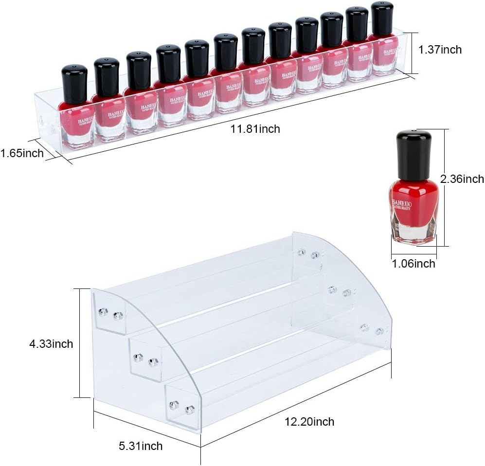 KINGROW Nail Polish Organizer Holder Rack 3 Layers Acrylic Display Rack Eyeglasses Shelf Essential Oils Ink Storage Holds Up to 48 (Fit 1-2oz Bottles)