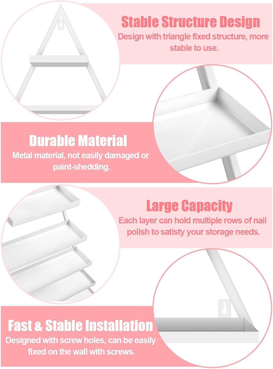 EBANKU 10PCS Nail Polish Racks 5 Tiers Nail Polish Shelf for Wall Triangular Display Rack Cosmetic Display Cases Lipstick Perfume Wall Shelf Essential Oil Organizers for Home Spa Nail Salon(White)