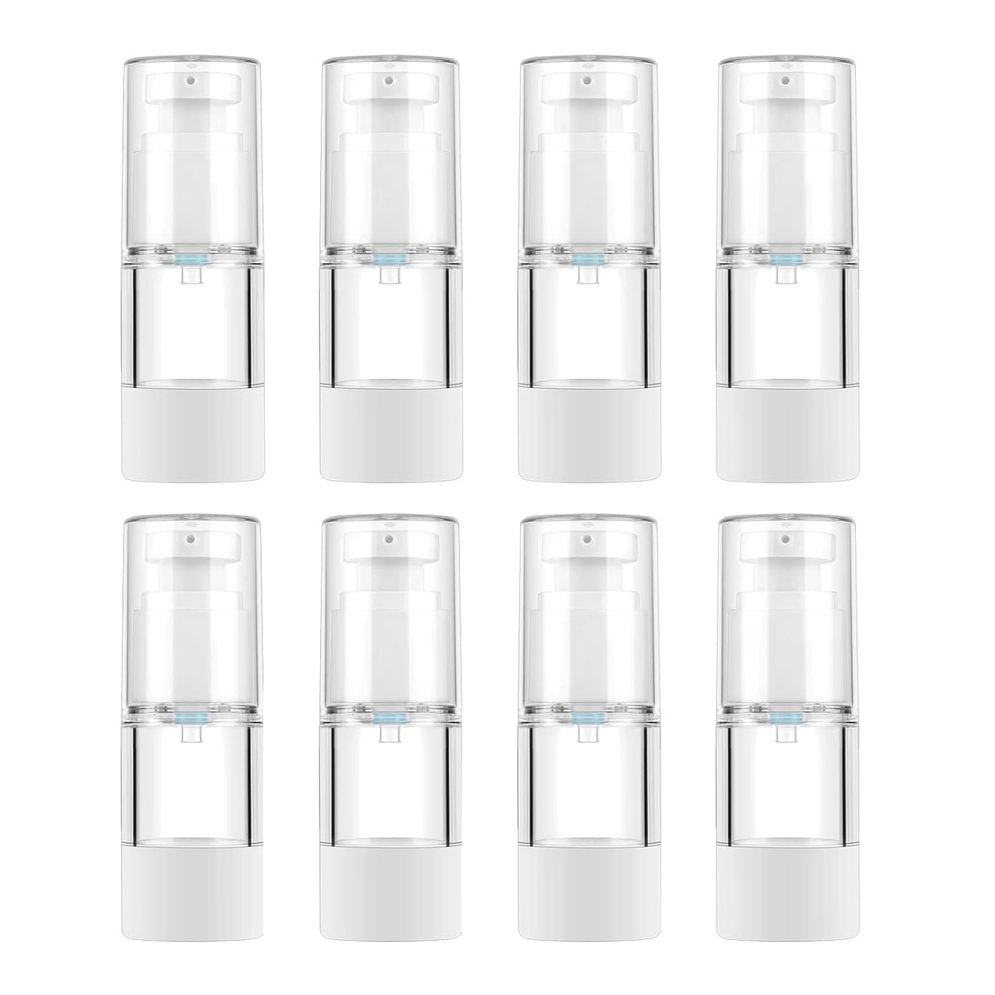 longway 0.5Oz 15ml Clear Airless Cosmetic Cream Pump Bottle Travel Size Dispenser Refillable Containers/Foundation Travel Pump Bottle for Shampoo (PACK of 8)