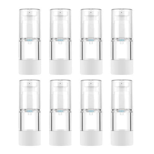 longway 0.5Oz 15ml Clear Airless Cosmetic Cream Pump Bottle Travel Size Dispenser Refillable Containers/Foundation Travel Pump Bottle for Shampoo (PACK of 8)