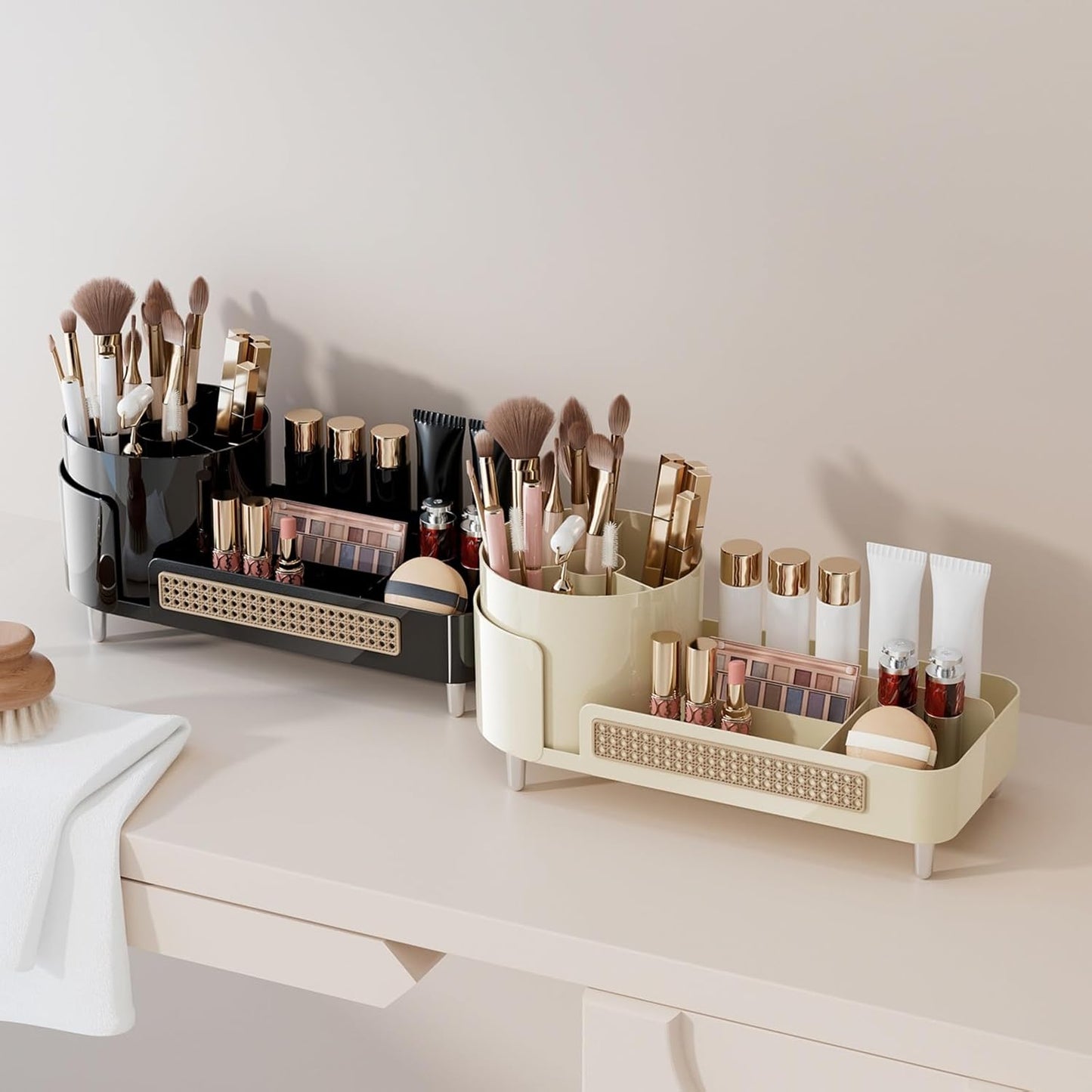 Rotating Makeup Organizer Countertop,Large Capacity Makeup Organizers for Vanity,2 in 1 makeup storage organizer for Bathrooms,Cosmetic Display Case (Coffee)