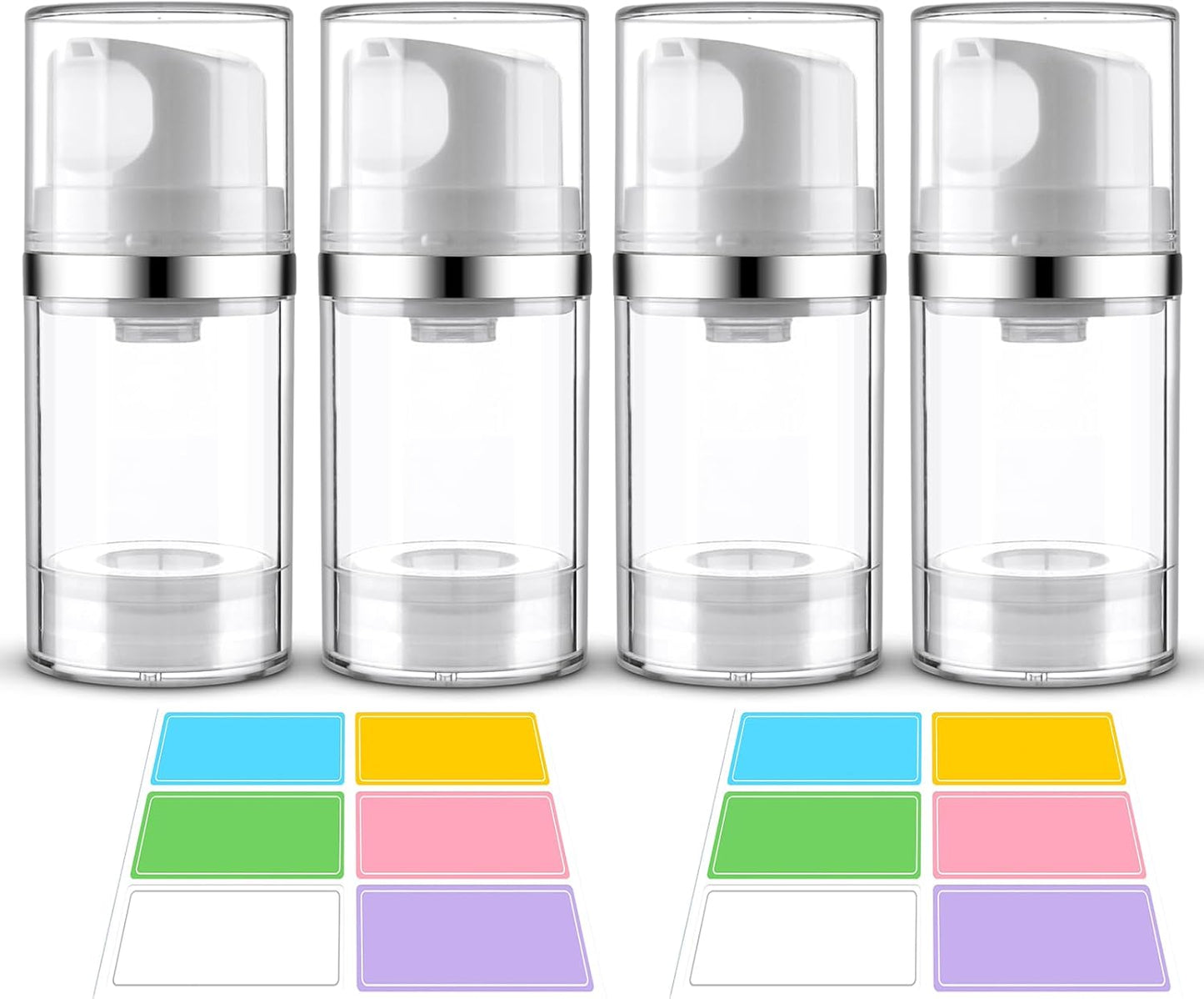 Cosywell Airless Pump Jars 1.7oz/50ml 4 Pack Pump Bottle Dispenser Empty Moisturizer Airless Pump Bottles Cosmetic Pump Container Travel Pump Bottles for Shampoo Lotion Cream(Clear)